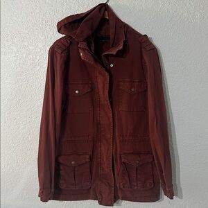 Tinsel Safari Safari Wine Colored Hooded Jacket Full Zip W/ Cinch Waist Size L